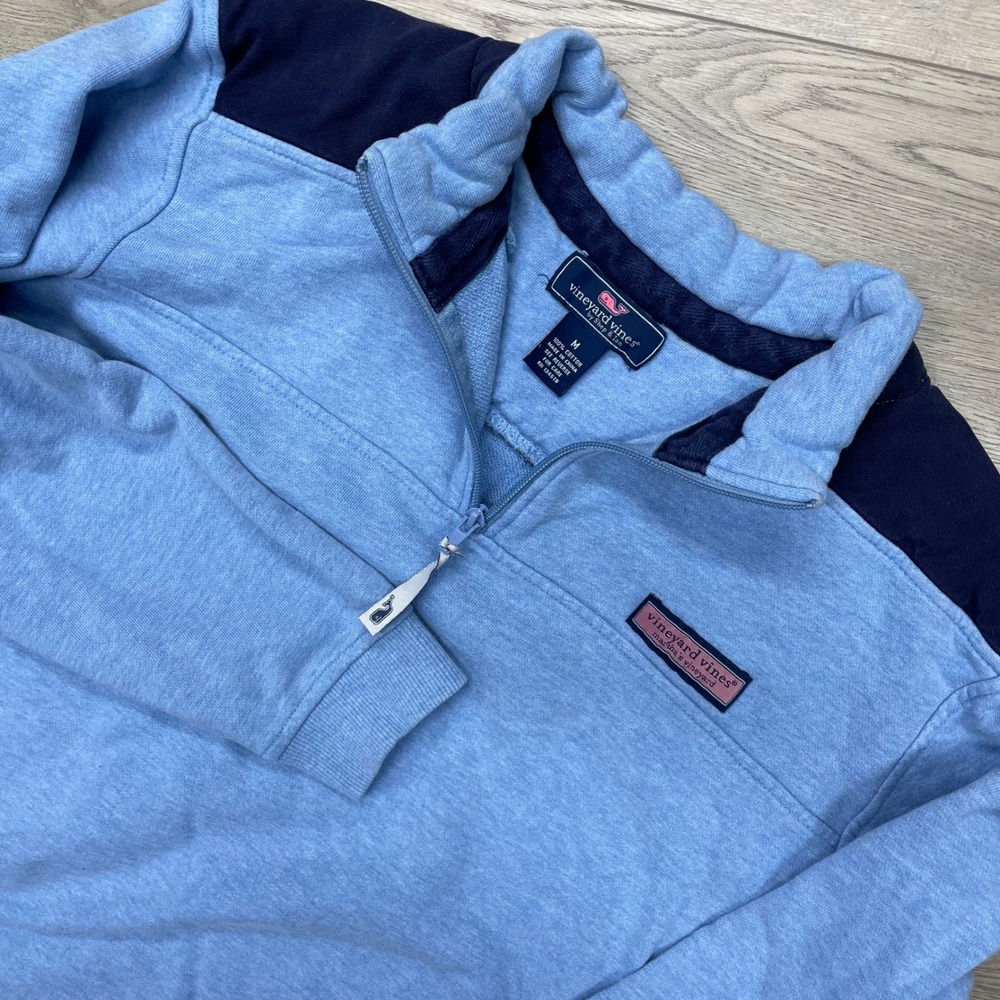 Vineyard Vines 1/4 Zip Pullover Mens M Blue 1K0606 Cotton Colorblock Sweatshirt